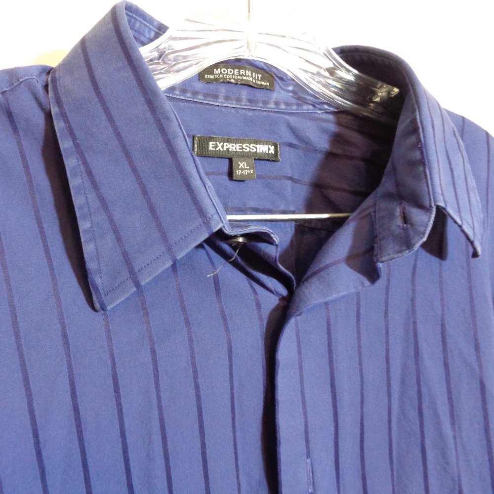 Express 1MX Blue Striped Casual Button Down Shirt